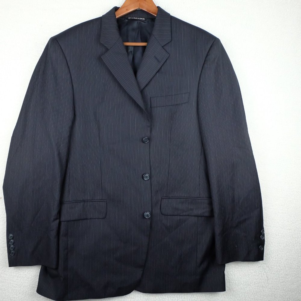 Bellissimo Blazer Jacket Mens 44R Black Pin Striped Two Button Single Vented   T